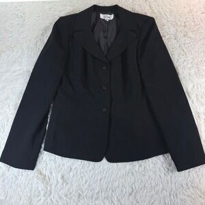 Le Suit Black Textured Jacquard Blazer Jacket Womens Size 6 Career Workwear Chic